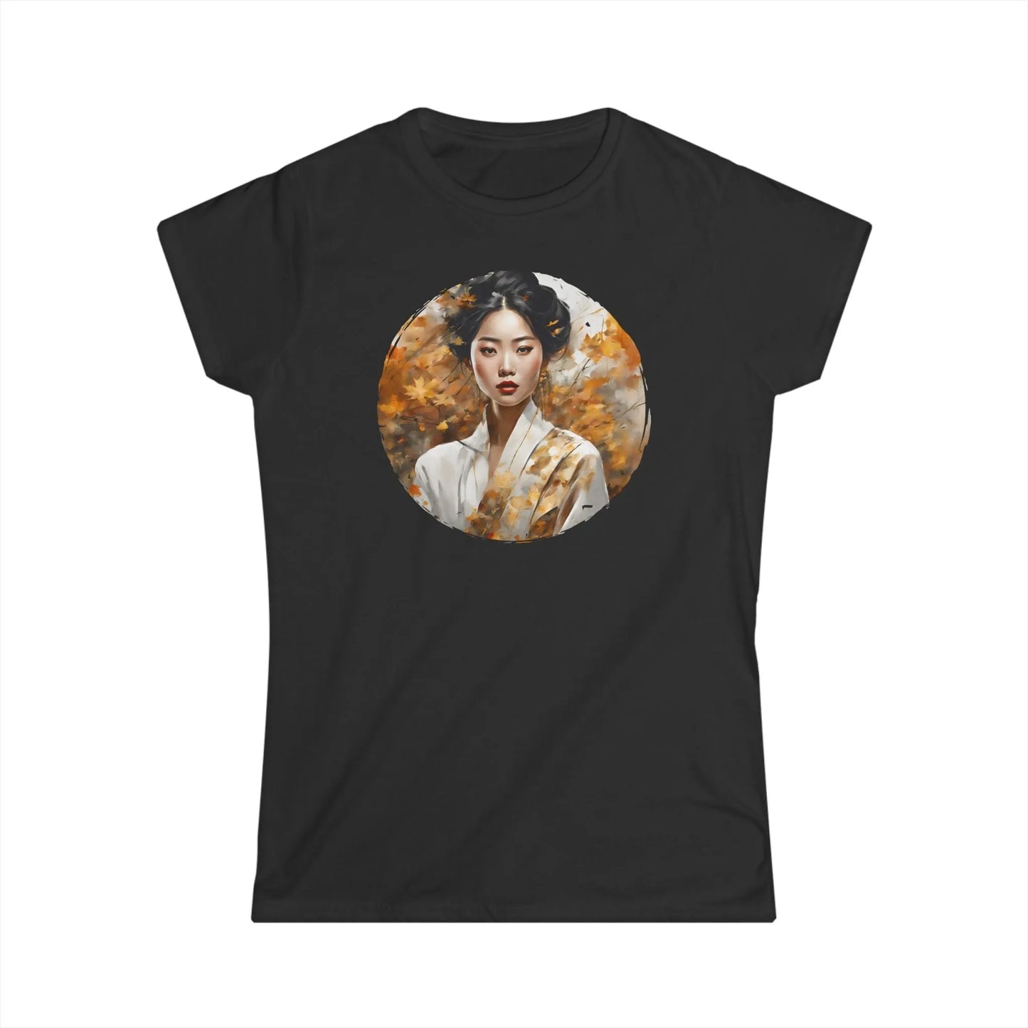 Tailliertes Damen Kurzarm T-Shirt mit Frauen Aufdruck – Dame aus Japan - 100% Baumwolle - auch in großen Größen - Black