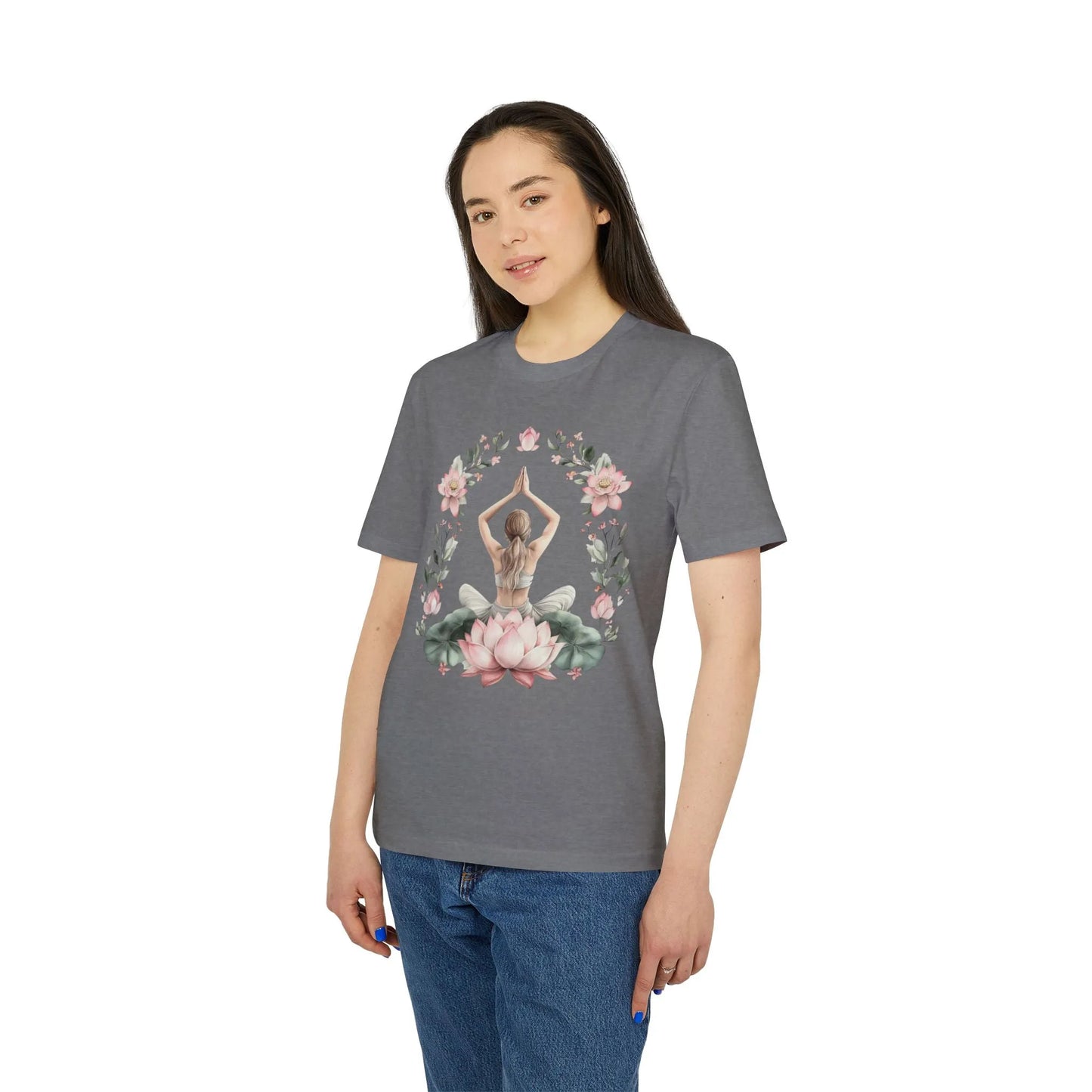 Unisex Yoga T-Shirt mit Aufdruck für Damen und Herren - kurzarm, 100% Bio Baumwolle, 180 g/m², in großen Größen, weiß und weitere Farben -