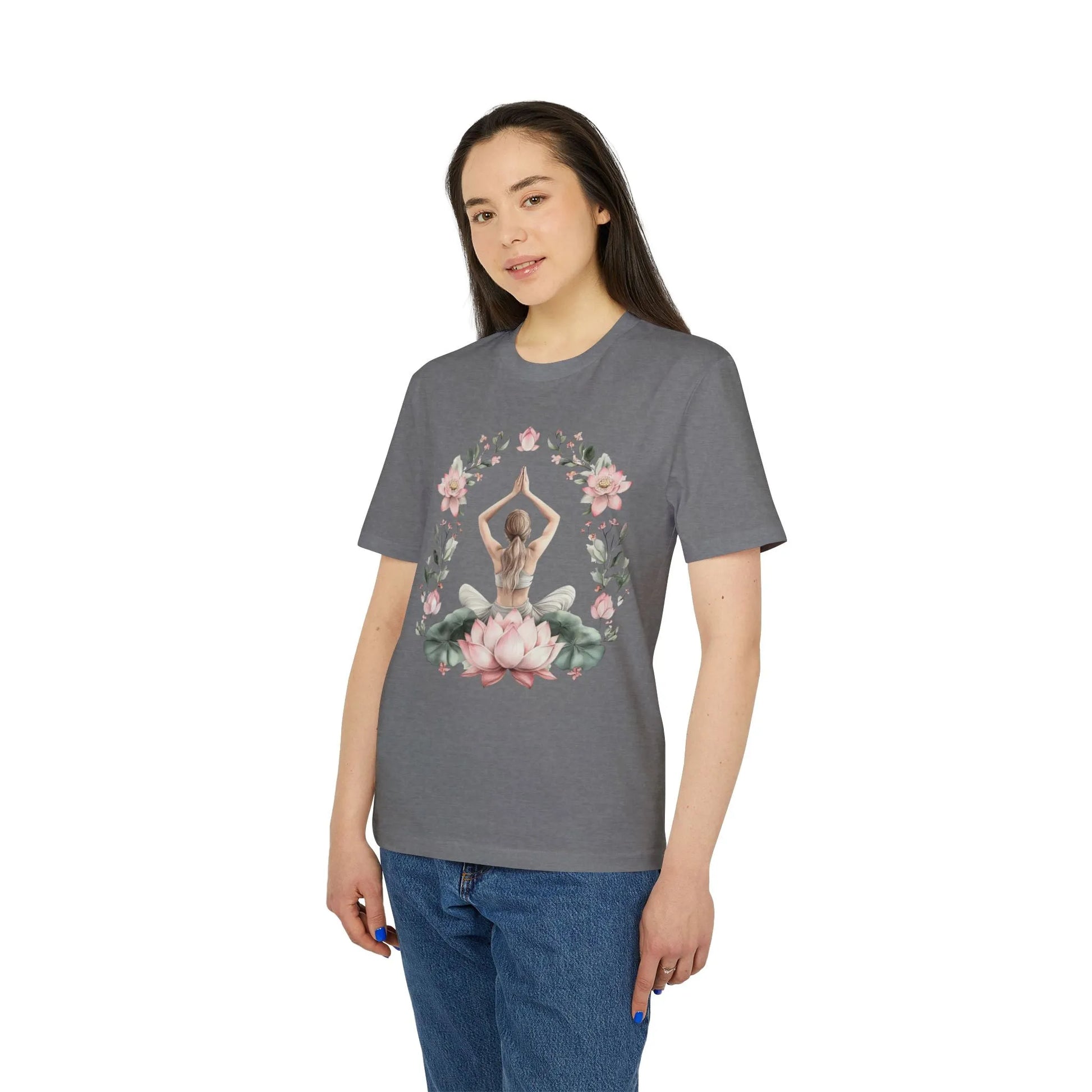Unisex Yoga T-Shirt mit Aufdruck für Damen und Herren - kurzarm, 100% Bio Baumwolle, 180 g/m², in großen Größen, weiß und weitere Farben -