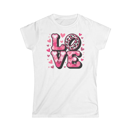 Tailliertes Damen Kurzarm T-Shirt mit Love Aufdruck zum Valentinstag - 100% Baumwolle - 153 g/m² - auch in großen Größen - in vielen Farben - White