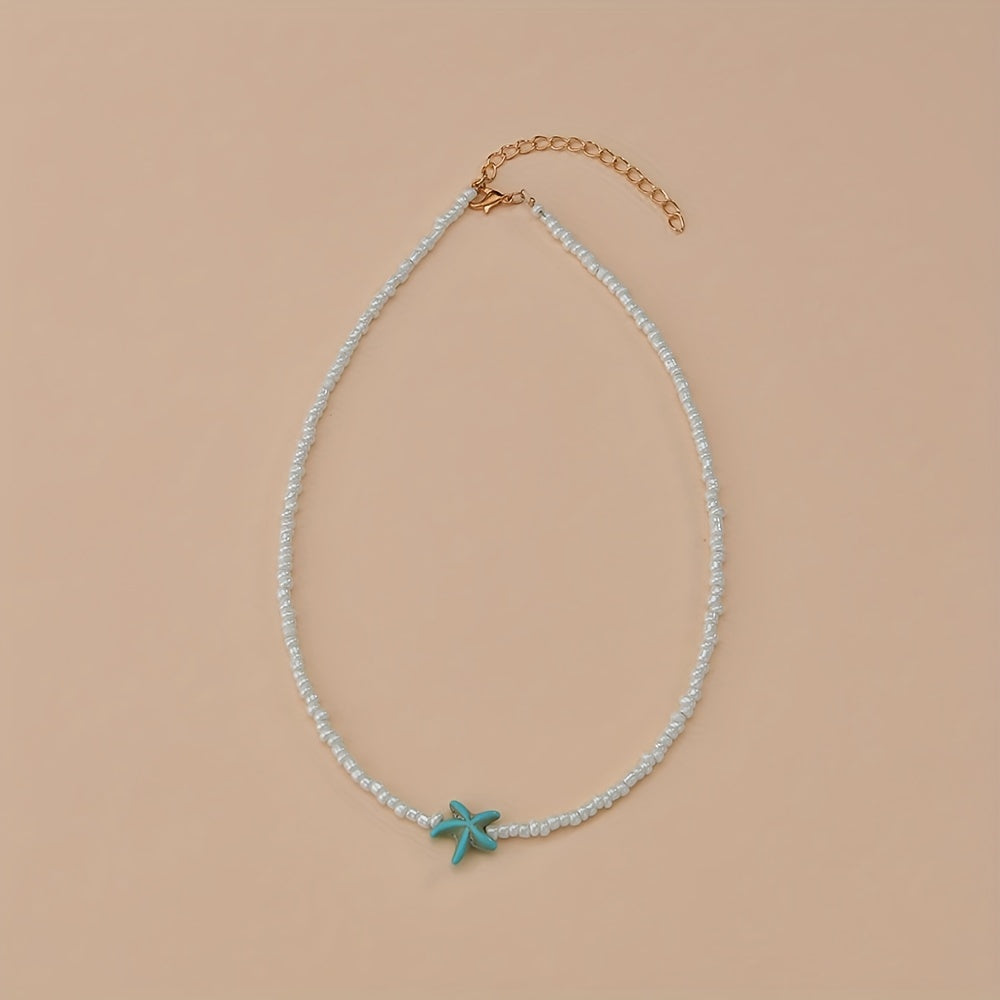 Boho Damen-Halskette mit Seestern-Anhänger – Sommerlicher Vintage-Schmuck aus Harz für Gartenparty & Urlaub