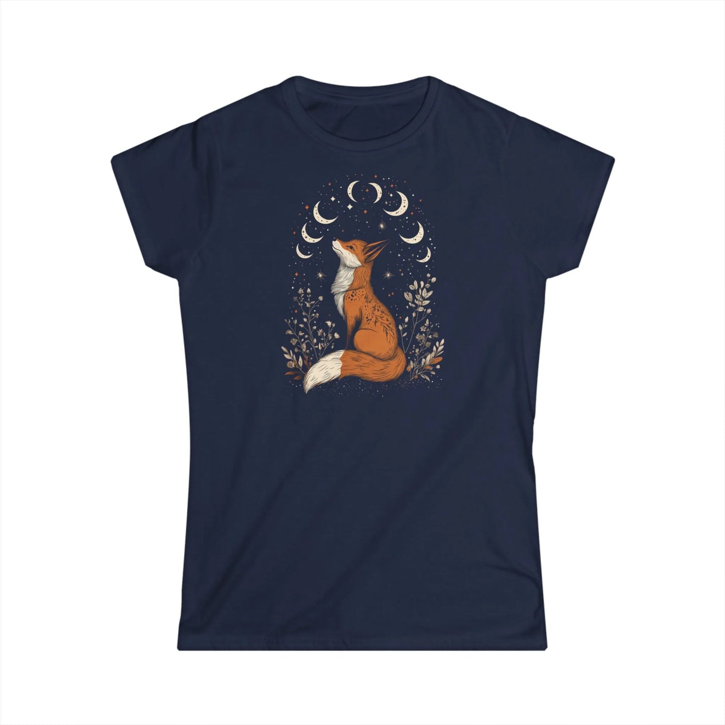 Tailliertes Retro Damen Kurzarm T-Shirt mit Aufdruck – Retro Fuchs Motiv - 100% Baumwolle - 153 g/m² - auch in großen Größen – in vielen Farben - Navy