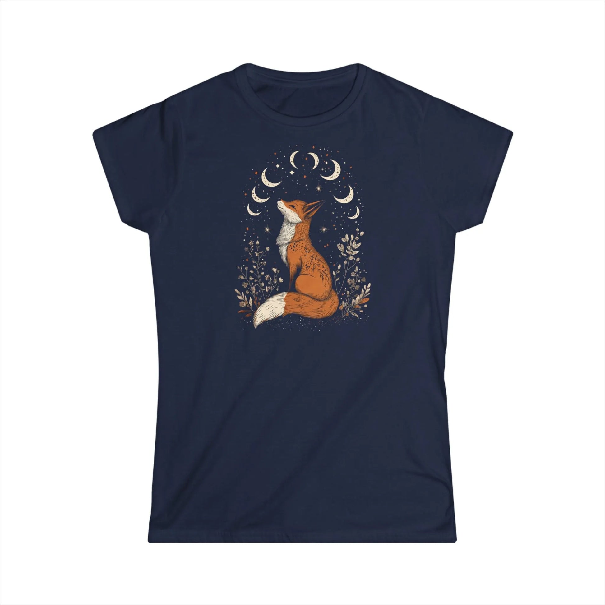 Tailliertes Retro Damen Kurzarm T-Shirt mit Aufdruck – Retro Fuchs Motiv - 100% Baumwolle - 153 g/m² - auch in großen Größen – in vielen Farben - Navy