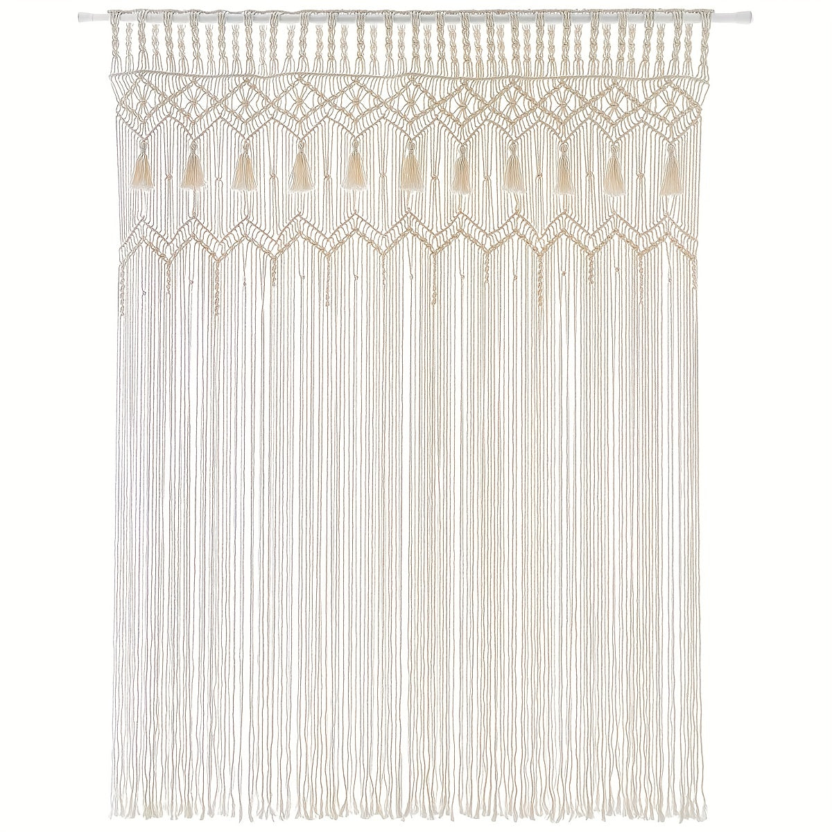 Wunderschöner Makramee-Vorhang – Handgefertigte Boho-Dekoration für Fenster, Türen & mehr, 130×178 cm, halbtransparent, 100 % Baumwolle