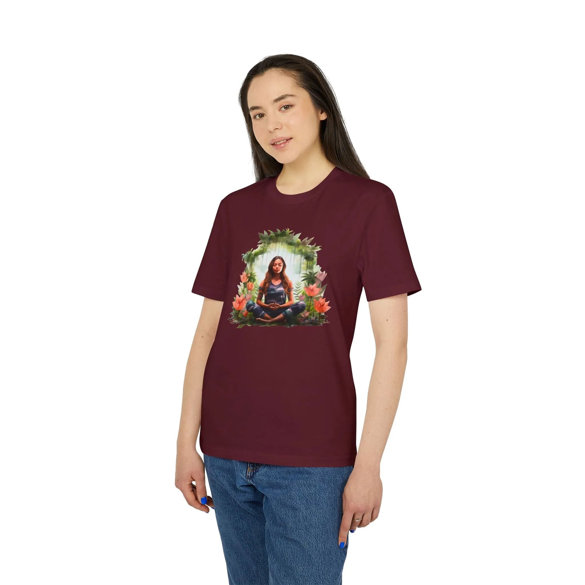 Unisex Yoga T-Shirt mit Aufdruck für Damen und Herren - kurzarm, 100% Bio Baumwolle, 180 g/m², in großen Größen, weiß und weitere Farben -