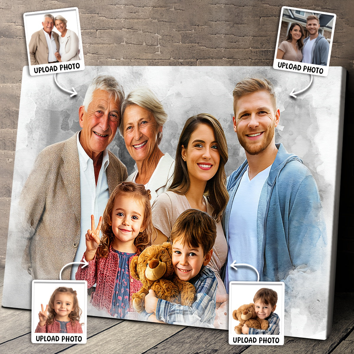 Personalisiertes Aquarellbild mit geliebten Menschen / der Familie – individuelles Familienporträt aus verschiedenen Fotos - in verschiedenen Größen