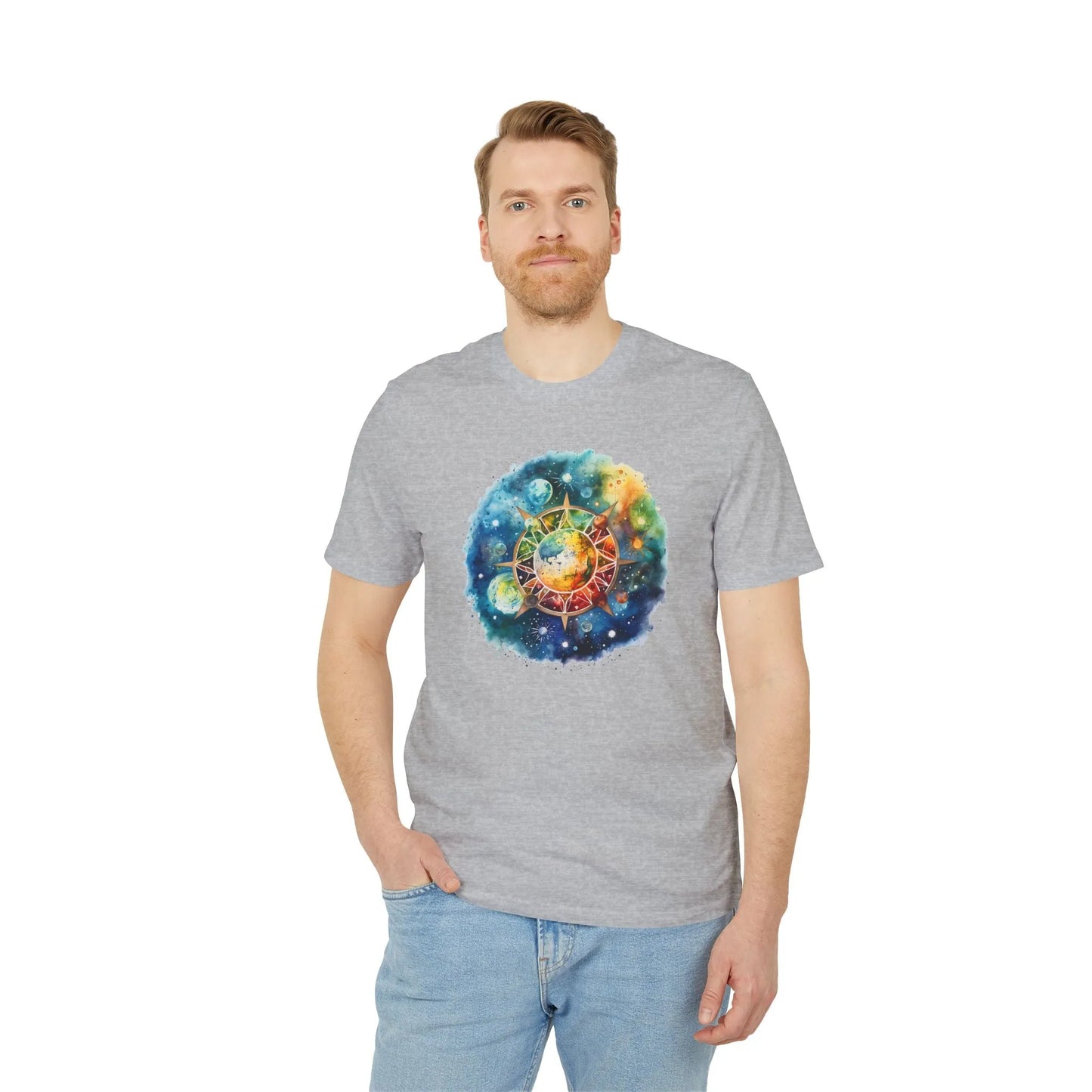 Unisex Yoga T-Shirt mit Aufdruck für Damen und Herren - kurzarm, 100% Bio Baumwolle, 180 g/m², sportlich, in großen Größen, viele Farben -