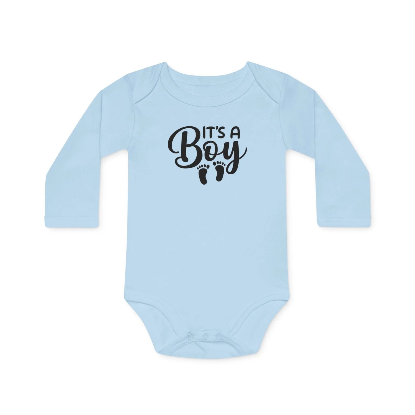 Langarm Baby und Kinder Bio Body mit Spruch "It´s a Boy" - Unisex Bodysuit mit Aufdruck für Neugeborene und Kleinkinder - 100% Bio Baumwolle, 200 g/m², bis 18 Monate bzw. 86cm - Dusty Blue