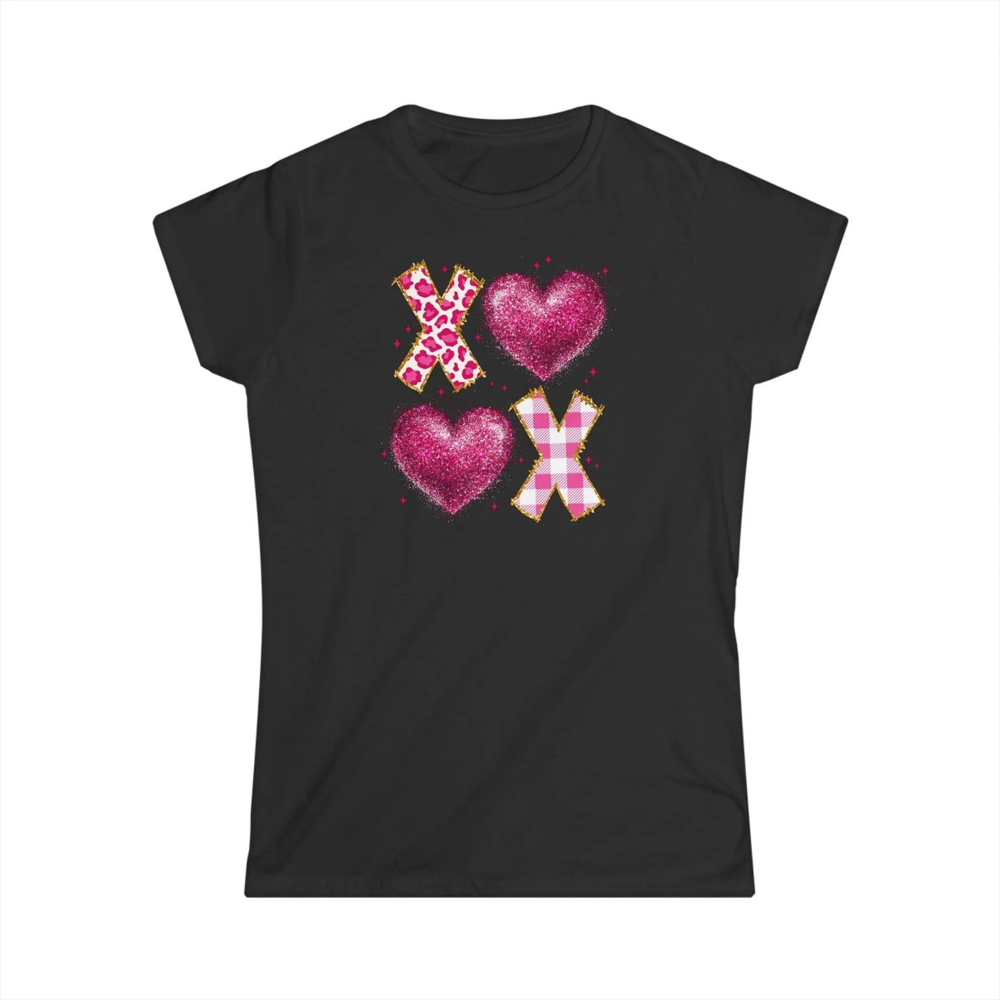 Tailliertes Damen Kurzarm T-Shirt mit Aufdruck XOXO – Frauen Shirt zum Valentinstag - 100% Baumwolle - 153 g/m² - auch in großen Größen – in vielen Farben - Black