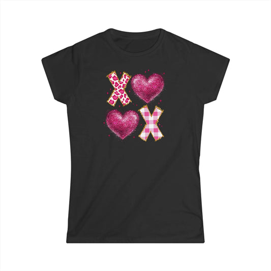 Tailliertes Damen Kurzarm T-Shirt mit Aufdruck XOXO – Frauen Shirt zum Valentinstag - 100% Baumwolle - 153 g/m² - auch in großen Größen – in vielen Farben - Black