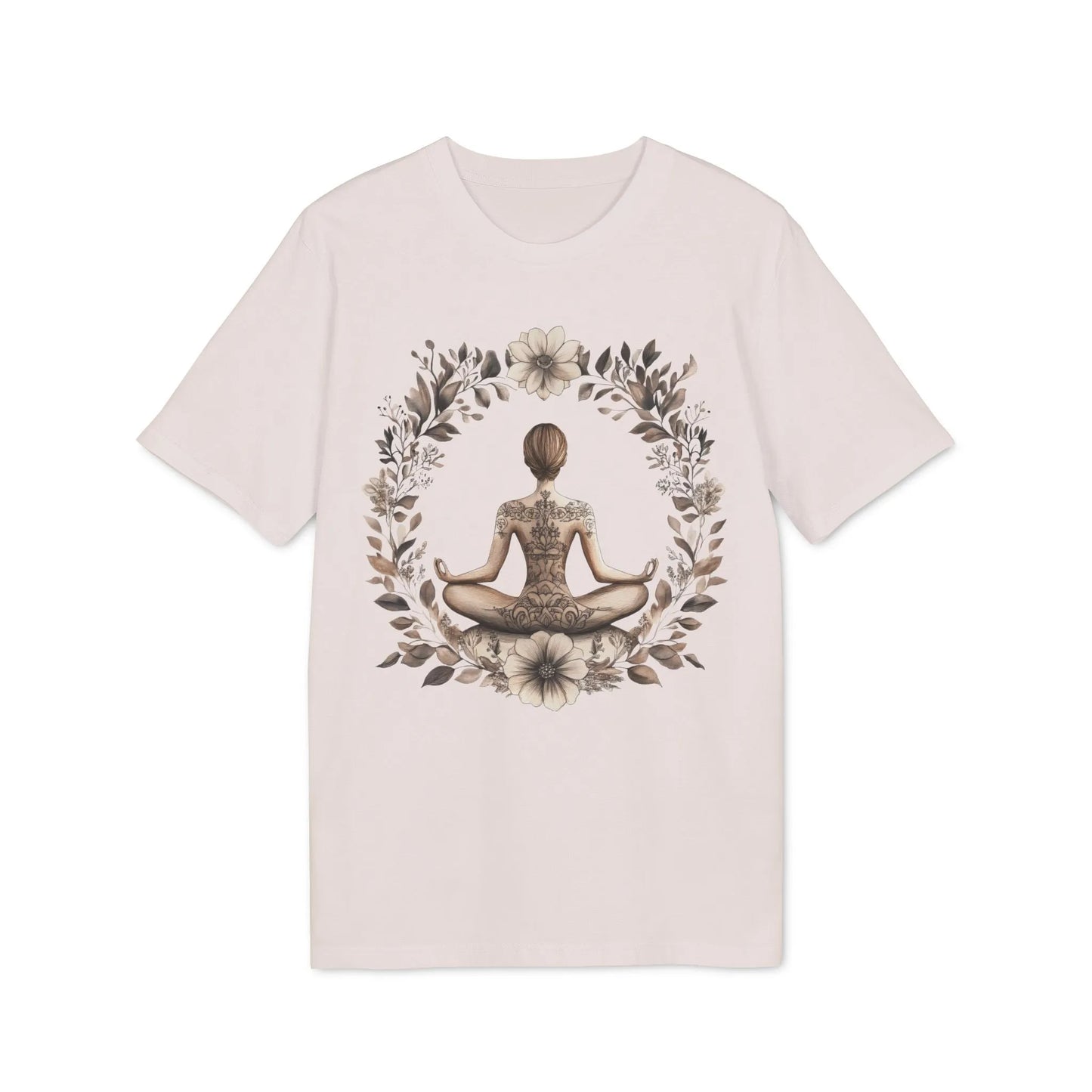 Unisex Yoga T-Shirt mit Aufdruck für Damen - kurzarm, 100% Bio Baumwolle, 180 g/m², in großen Größen, weiß und weitere Farben - Vintage White