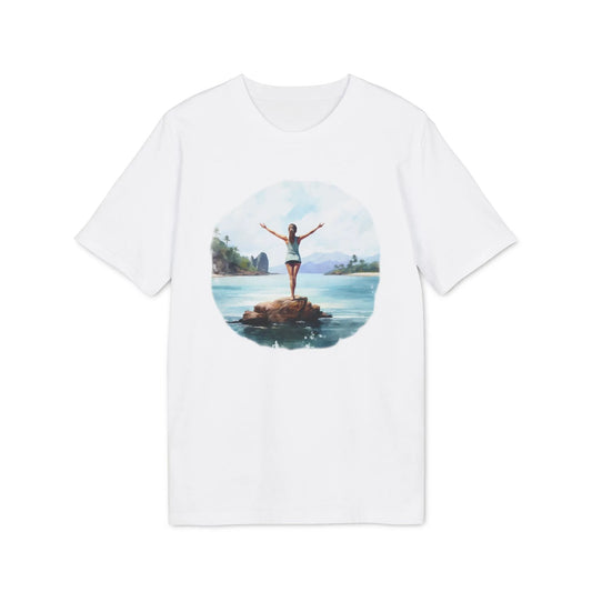 Personalisiertes Unisex Yoga T-Shirt mit Aufdruck für Damen und Herren - kurzarm, 100% Bio Baumwolle, 180 g/m², in großen Größen, weiß und weitere Farben - White
