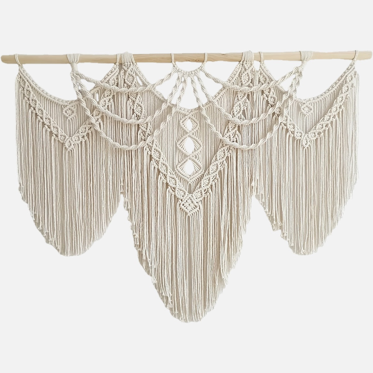 Großer Boho Makramee Wandbehang – handgefertigte geometrische Wandkunst in natürlichen Erdtönen, 109×81 cm, 100% Baumwolle, Querformat für Wohnzimmer, Schlafzimmer & mehr