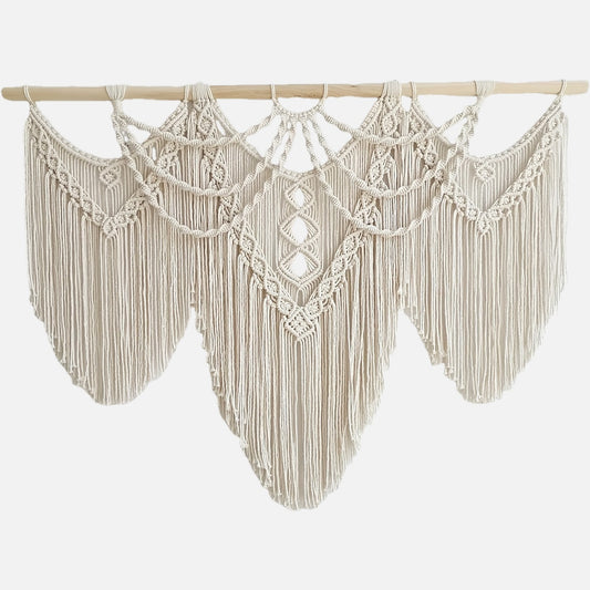 Großer Boho Makramee Wandbehang – handgefertigte geometrische Wandkunst in natürlichen Erdtönen, 109×81 cm, 100% Baumwolle, Querformat für Wohnzimmer, Schlafzimmer & mehr