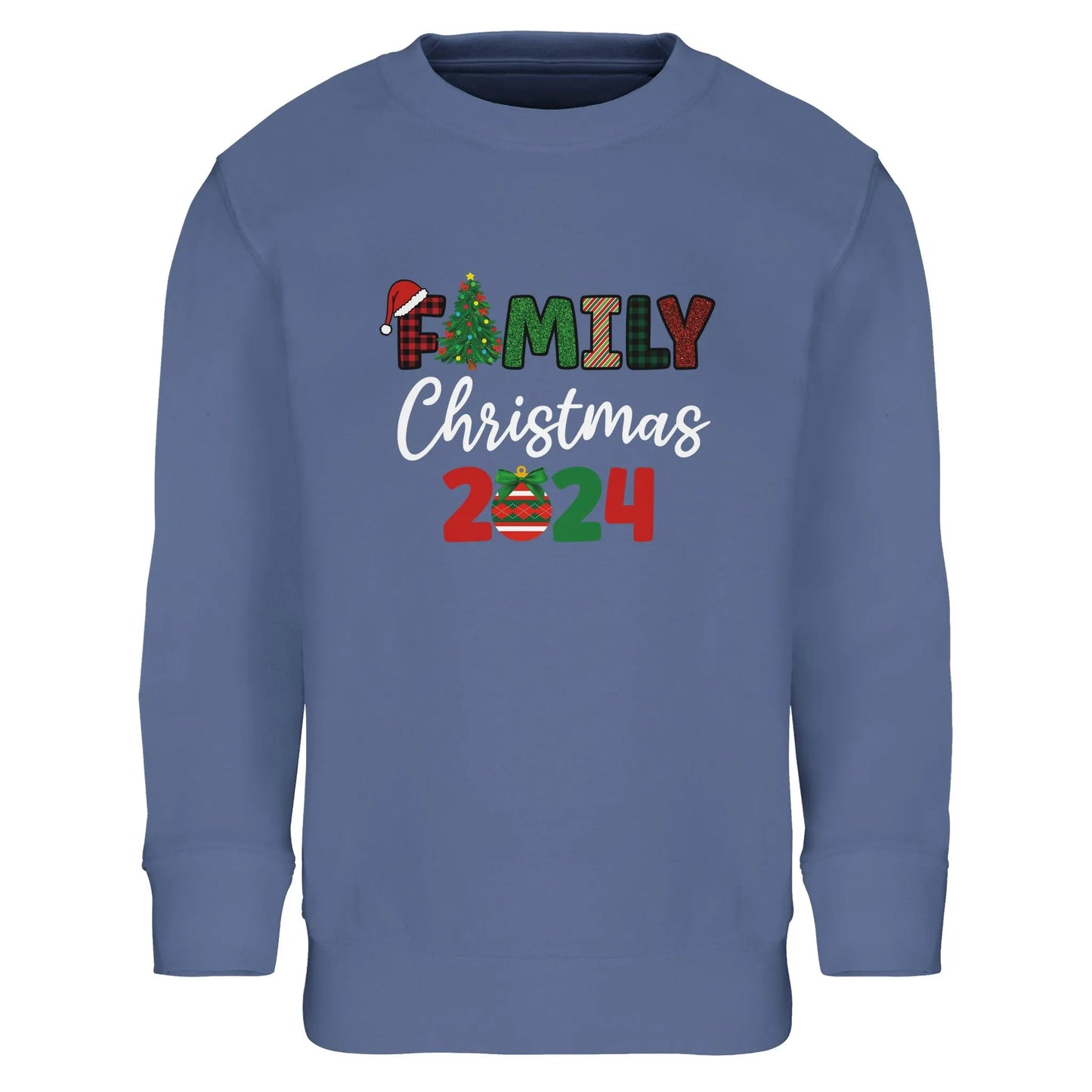 Unisex Kinder Sweatshirt mit Christbaum und Weihnachtskugel - Familiy Christmas 2024 - hübscher Print für Weihnachten und Winter - 4 bis 14 Jahre – in vielen Farben und Größen - Blue