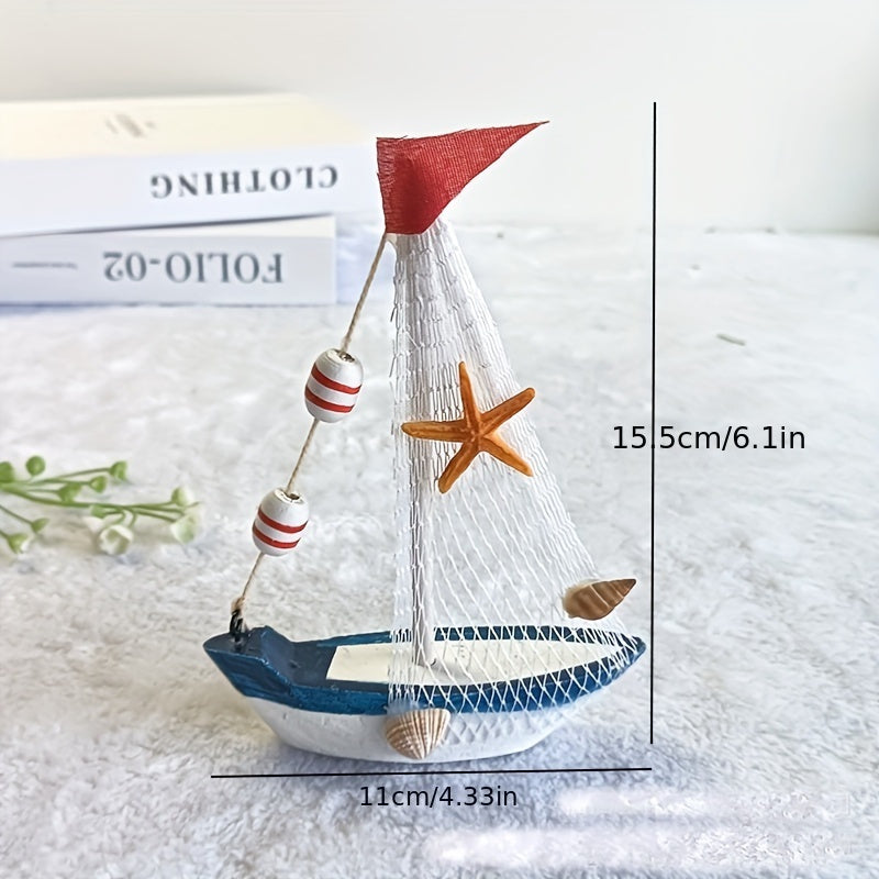 Maritimes Deko-Segelboot aus Holz – 15,5cm Modell mit Fahne, Möwe oder Netz - zur Sommer-Deko für Badezimmer, Wohnzimmer