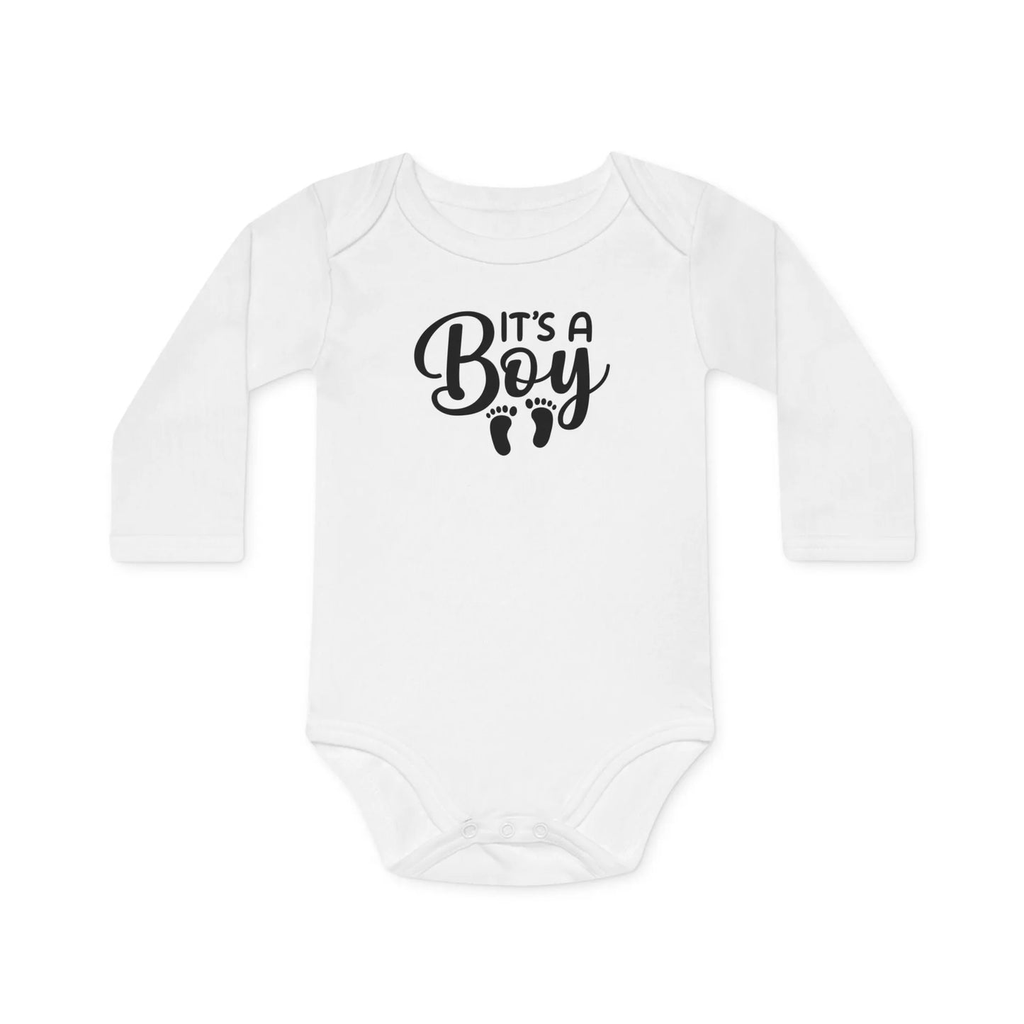 Langarm Baby und Kinder Bio Body mit Spruch "It´s a Boy" - Unisex Bodysuit mit Aufdruck für Neugeborene und Kleinkinder - 100% Bio Baumwolle, 200 g/m², bis 18 Monate bzw. 86cm - White