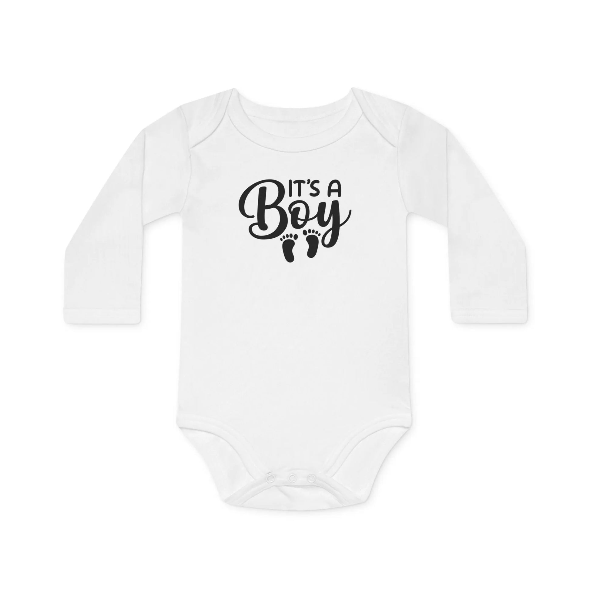 Langarm Baby und Kinder Bio Body mit Spruch "It´s a Boy" - Unisex Bodysuit mit Aufdruck für Neugeborene und Kleinkinder - 100% Bio Baumwolle, 200 g/m², bis 18 Monate bzw. 86cm - White
