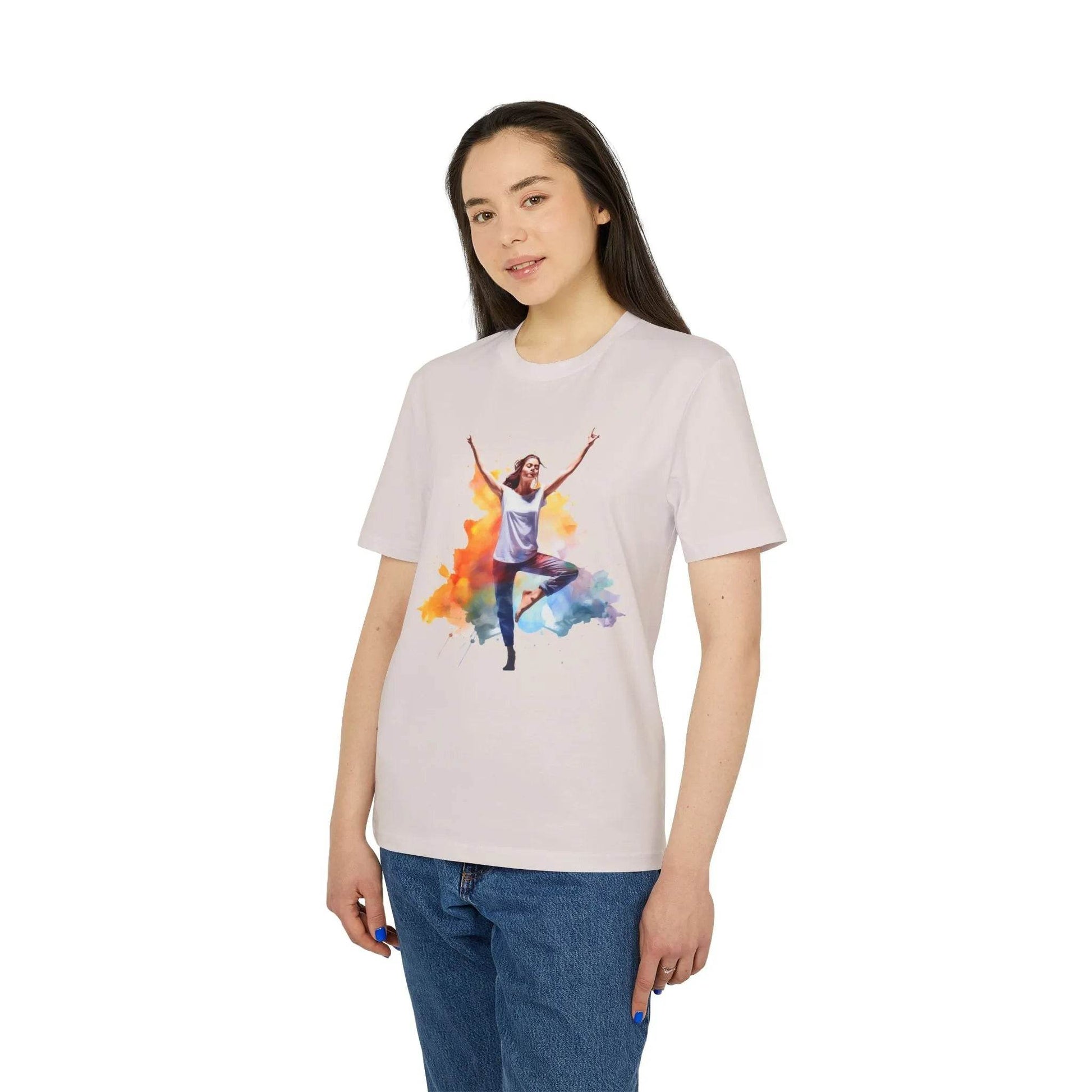 happy-prints.eu - Unisex Yoga T-Shirt mit Aufdruck für Damen und Herren - kurzarm, 100% Bio Baumwolle, 180 g/m², in großen Größen, weiß und weitere Farben
