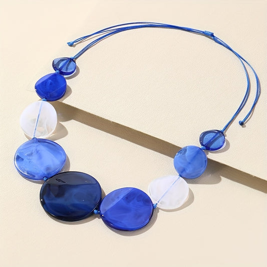 Bunte Sommer-Harzperlen Halskette Damen – Boho Vintage Schmuck mit rundem Anhänger, individuell einstellbare Länge bis 75cm, in 13 Farbrichtungen