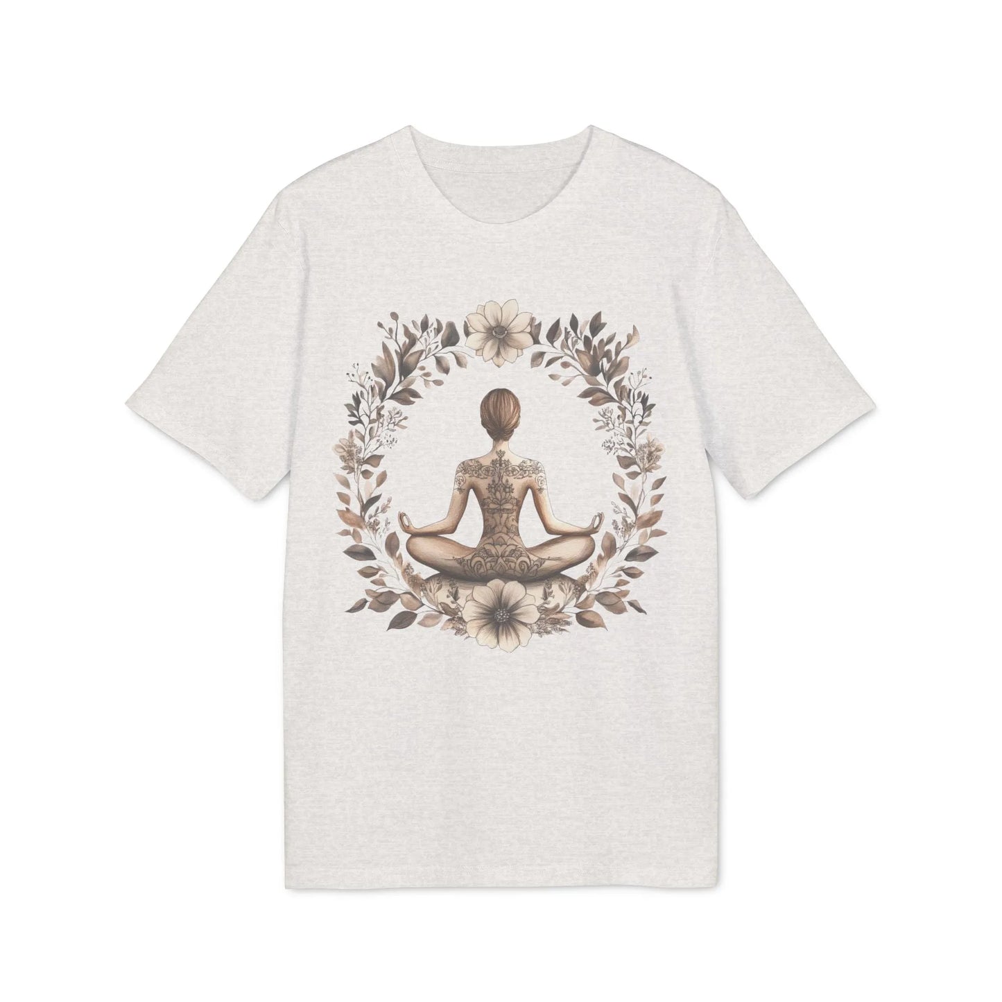 Unisex Yoga T-Shirt mit Aufdruck für Damen - kurzarm, 100% Bio Baumwolle, 180 g/m², in großen Größen, weiß und weitere Farben - Cool Heather Grey
