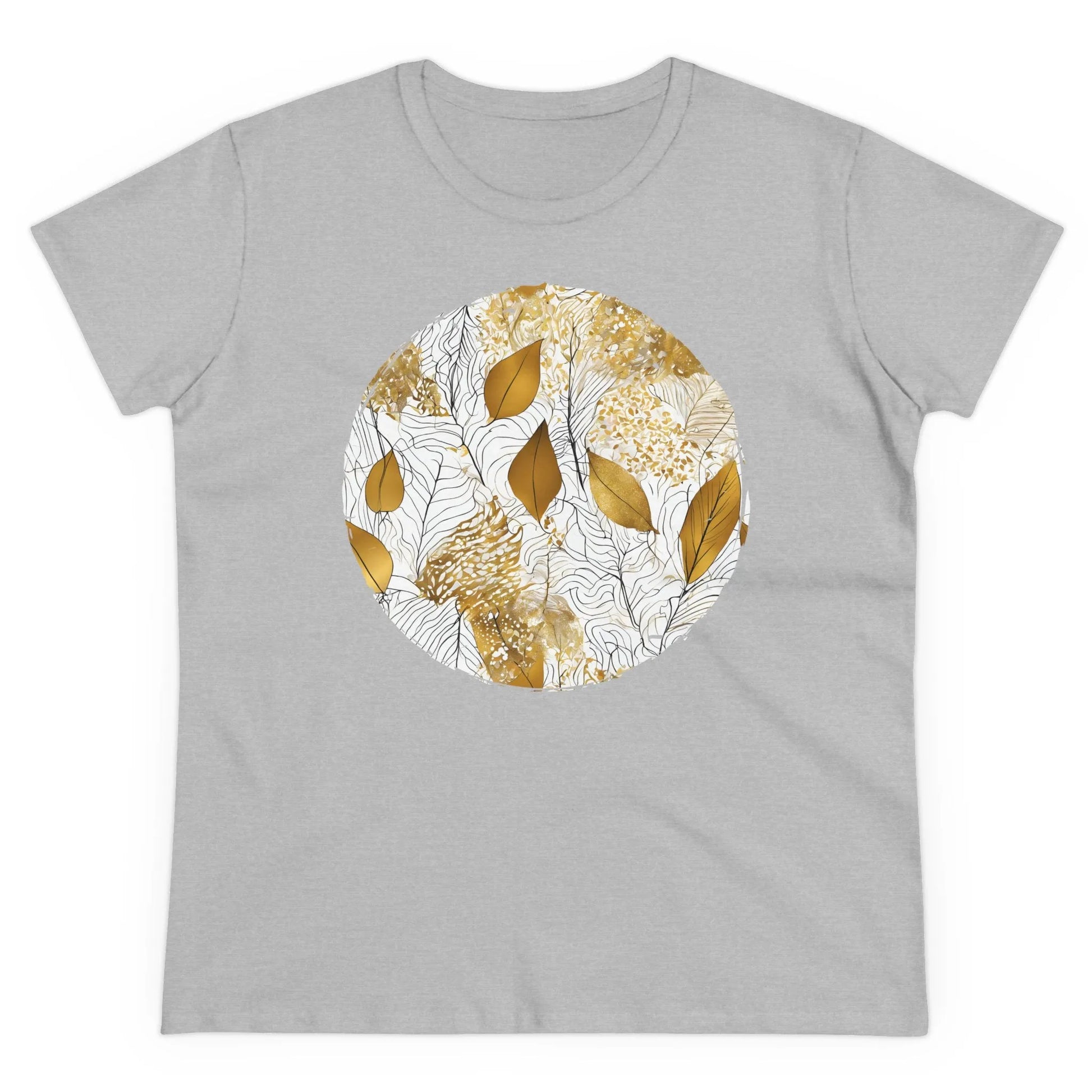 Damen Rundhals Shirt mit modernem Print - Abstraktes Motiv in gold weiß - tailliertes Kurzarm T-Shirt für Frauen - auch in großen Größen - 100% Baumwolle - 180 g/m² - Sport Grey