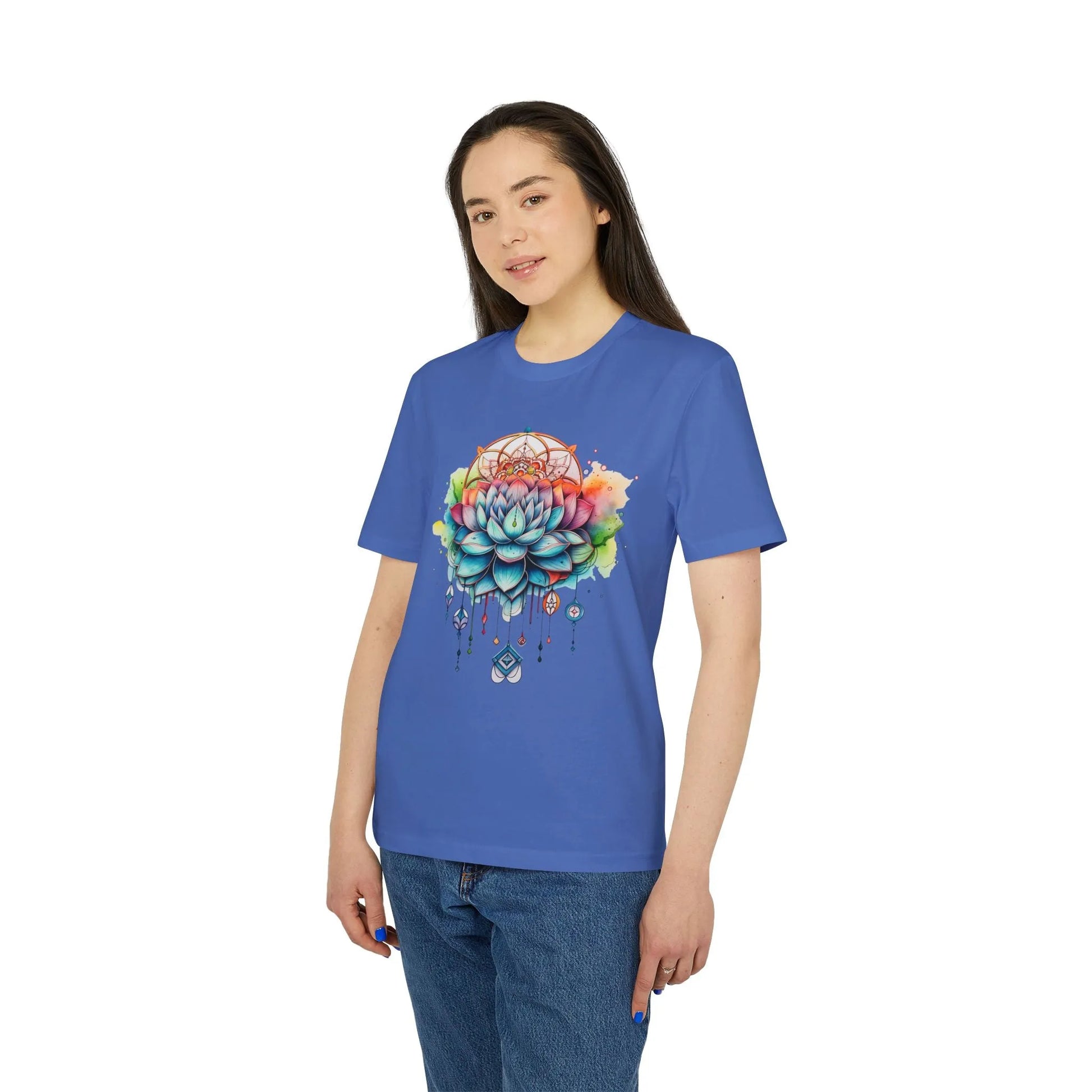 Unisex Yoga T-Shirt mit Aufdruck für Damen und Herren - kurzarm, 100% Bio Baumwolle, 180 g/m², in großen Größen, weiß und weitere Farben -