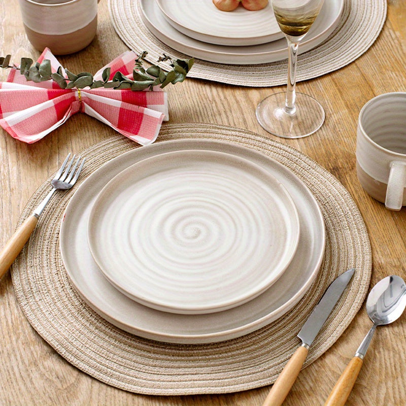 16-teiliges Boho Keramik Geschirr Set - Bohemian Keramik in beige - Boho Style für Deinen Tisch für 4 Personen, sandfarbene Töne für ein tolles mediteranes Essen