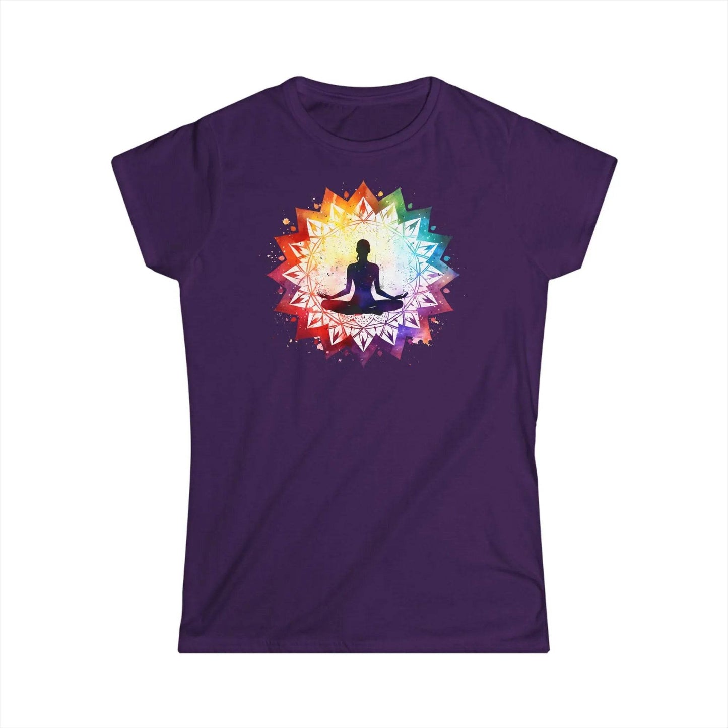 happy-prints.eu - Tailliertes Damen Kurzarm T-Shirt mit Aufdruck – Frauen Shirt mit Yoga im Mandala Motiv - 100% Baumwolle - 153 g/m² - auch in großen Größen – in vielen Farben