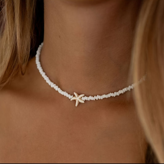 Boho Damen-Halskette mit Seestern-Anhänger – Sommerlicher Vintage-Schmuck aus Harz für Gartenparty & Urlaub