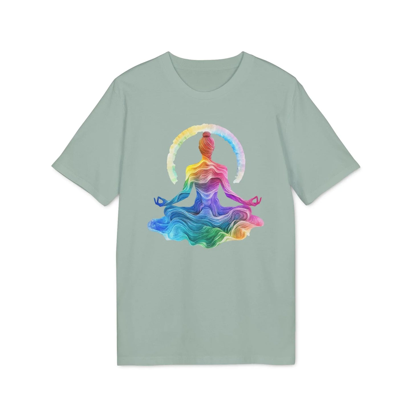 Unisex Yoga T-Shirt mit Aufdruck für Damen und Herren - Regenbogen Farben, kurzarm, 100% Bio Baumwolle, 180 g/m², in großen Größen, weiß und weitere Farben - Aloe