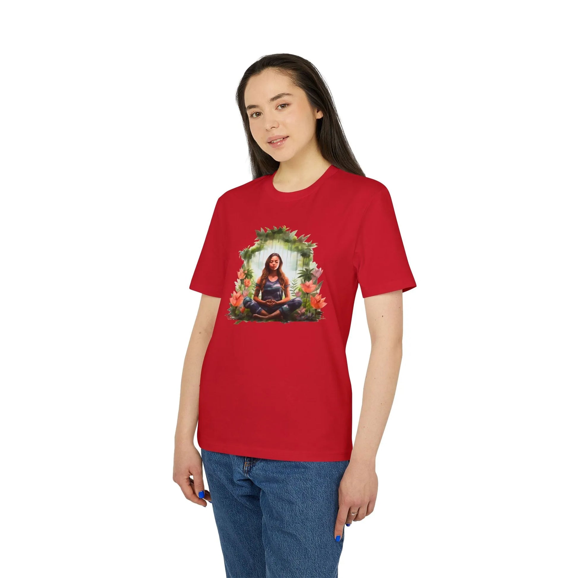 Unisex Yoga T-Shirt mit Aufdruck für Damen und Herren - kurzarm, 100% Bio Baumwolle, 180 g/m², in großen Größen, weiß und weitere Farben -
