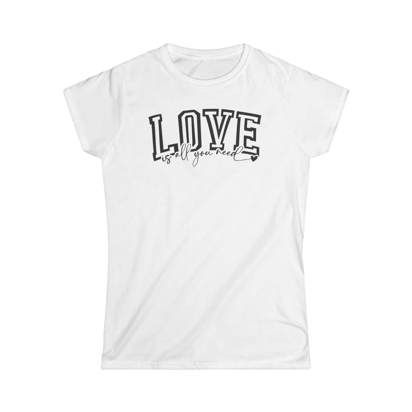 Tailliertes Damen Kurzarm T-Shirt mit Valentinstag Aufdruck - Love is all you need - 100% Baumwolle - 153 g/m² - auch in großen Größen - in vielen Farben - White