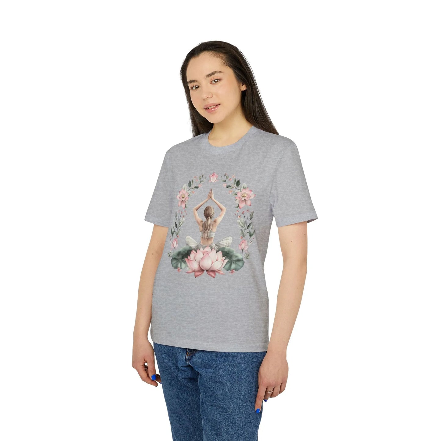 Unisex Yoga T-Shirt mit Aufdruck für Damen und Herren - kurzarm, 100% Bio Baumwolle, 180 g/m², in großen Größen, weiß und weitere Farben -