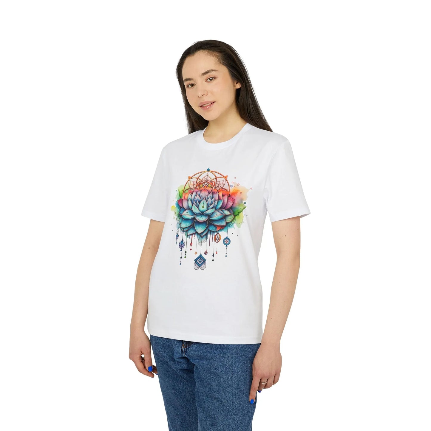 Unisex Yoga T-Shirt mit Aufdruck für Damen und Herren - kurzarm, 100% Bio Baumwolle, 180 g/m², in großen Größen, weiß und weitere Farben -