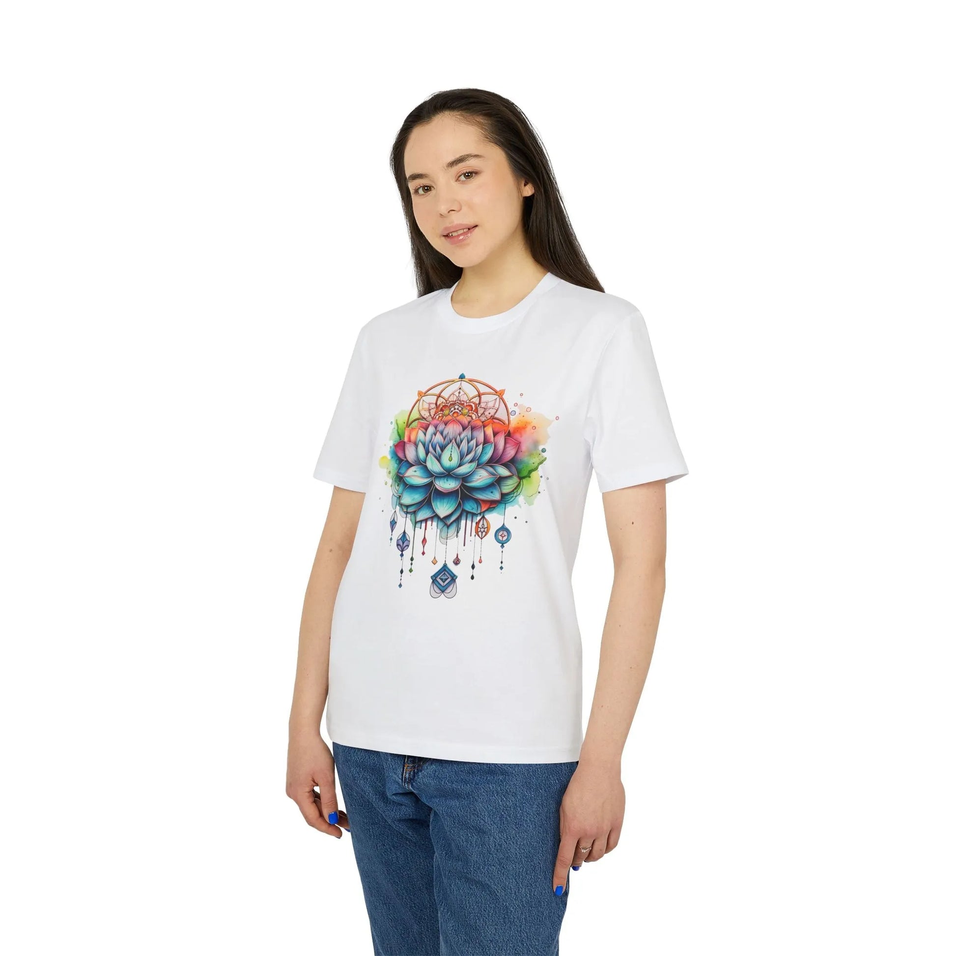 Unisex Yoga T-Shirt mit Aufdruck für Damen und Herren - kurzarm, 100% Bio Baumwolle, 180 g/m², in großen Größen, weiß und weitere Farben -
