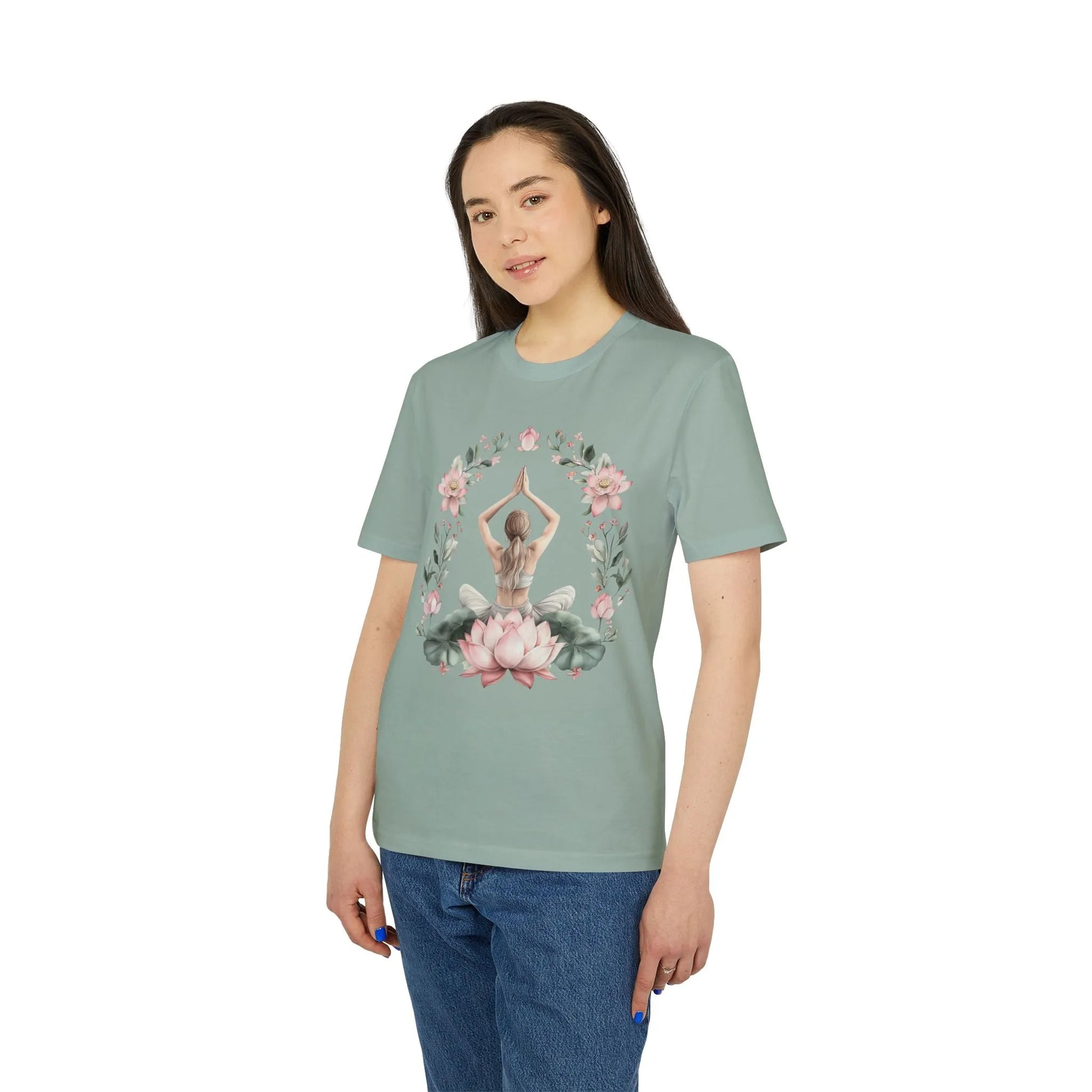 Unisex Yoga T-Shirt mit Aufdruck für Damen und Herren - kurzarm, 100% Bio Baumwolle, 180 g/m², in großen Größen, weiß und weitere Farben -