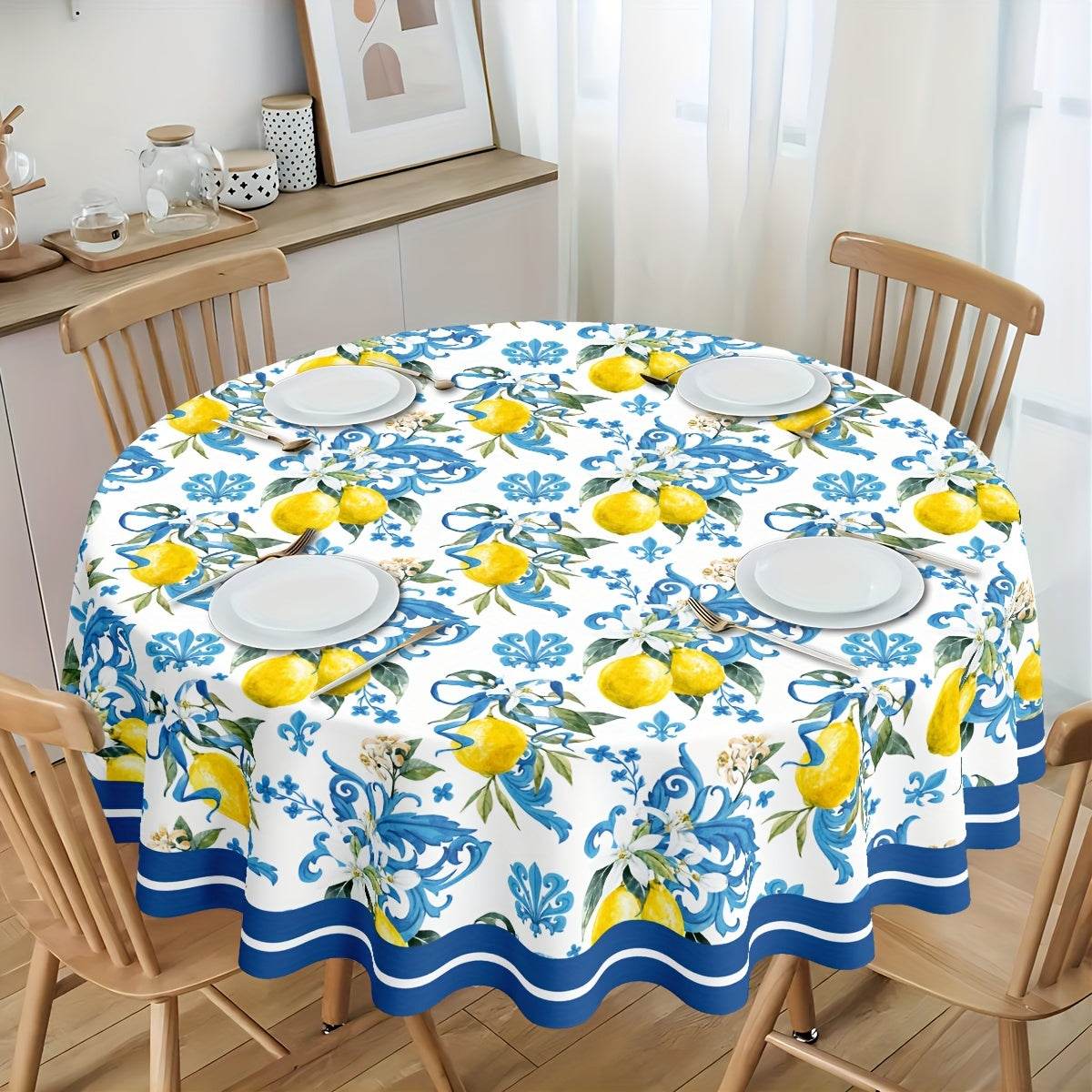happy-prints.eu - Hübsche sommerliche Vintage Zitronen Blumen Tischdecke – rund oder rechteckig, maschinenwaschbar, 100 % Polyester