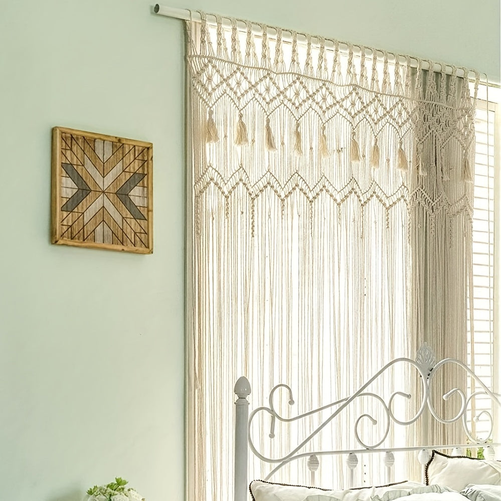 Wunderschöner Makramee-Vorhang – Handgefertigte Boho-Dekoration für Fenster, Türen & mehr, 130×178 cm, halbtransparent, 100 % Baumwolle