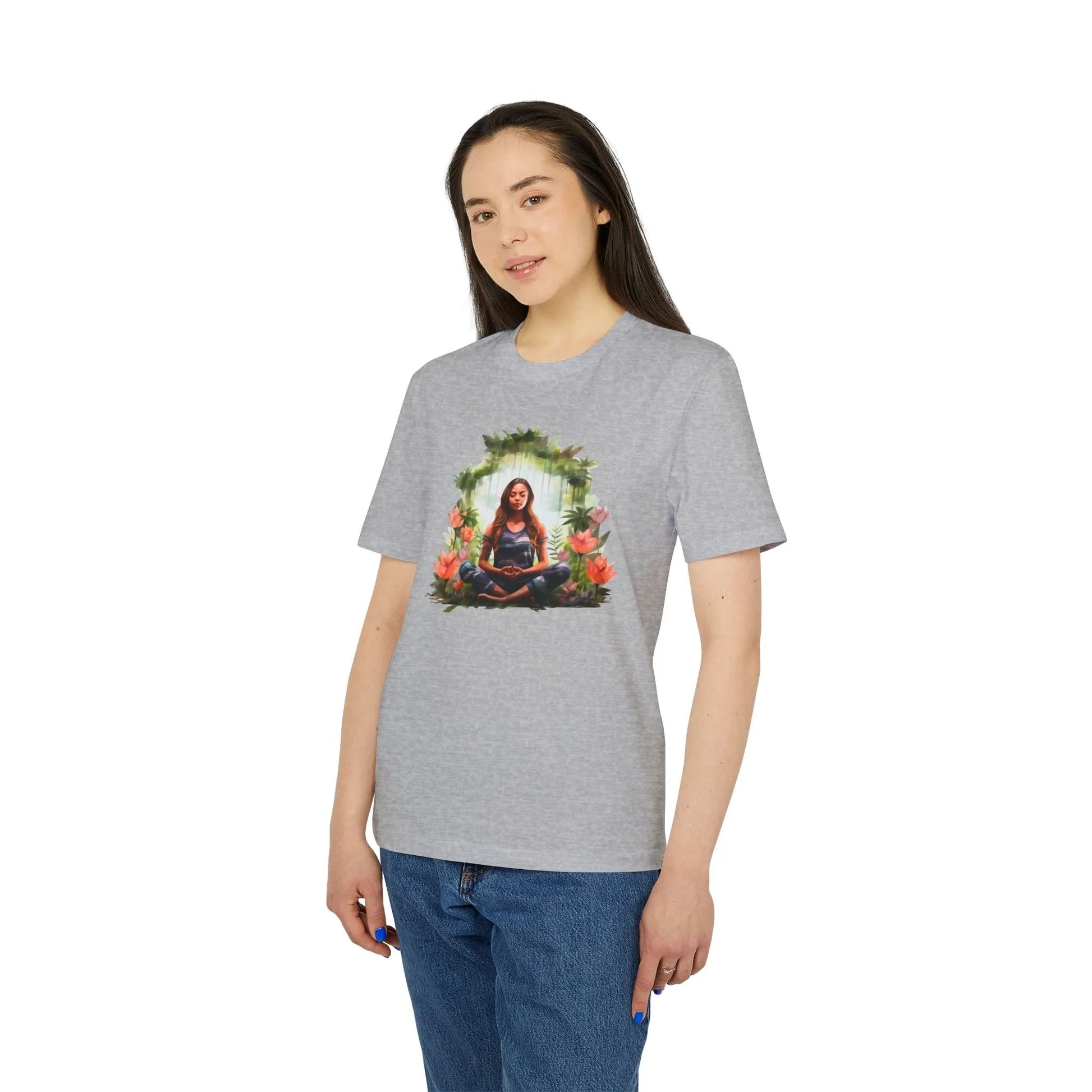Unisex Yoga T-Shirt mit Aufdruck für Damen und Herren - kurzarm, 100% Bio Baumwolle, 180 g/m², in großen Größen, weiß und weitere Farben -