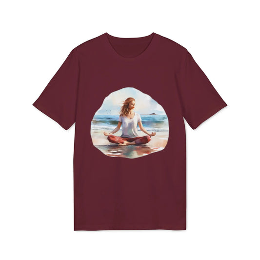 Personalisiertes Unisex Yoga T-Shirt mit Aufdruck für Damen und Herren - kurzarm, 100% Bio Baumwolle, 180 g/m², in großen Größen, weiß und weitere Farben - Burgundy