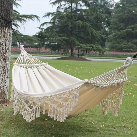 Wunderschöne Boho Hängematte mit tollem Muster und hübschen Quasten – Handgewebt für drinnen & draußen, ca. 200 × 150 cm in drei Farben