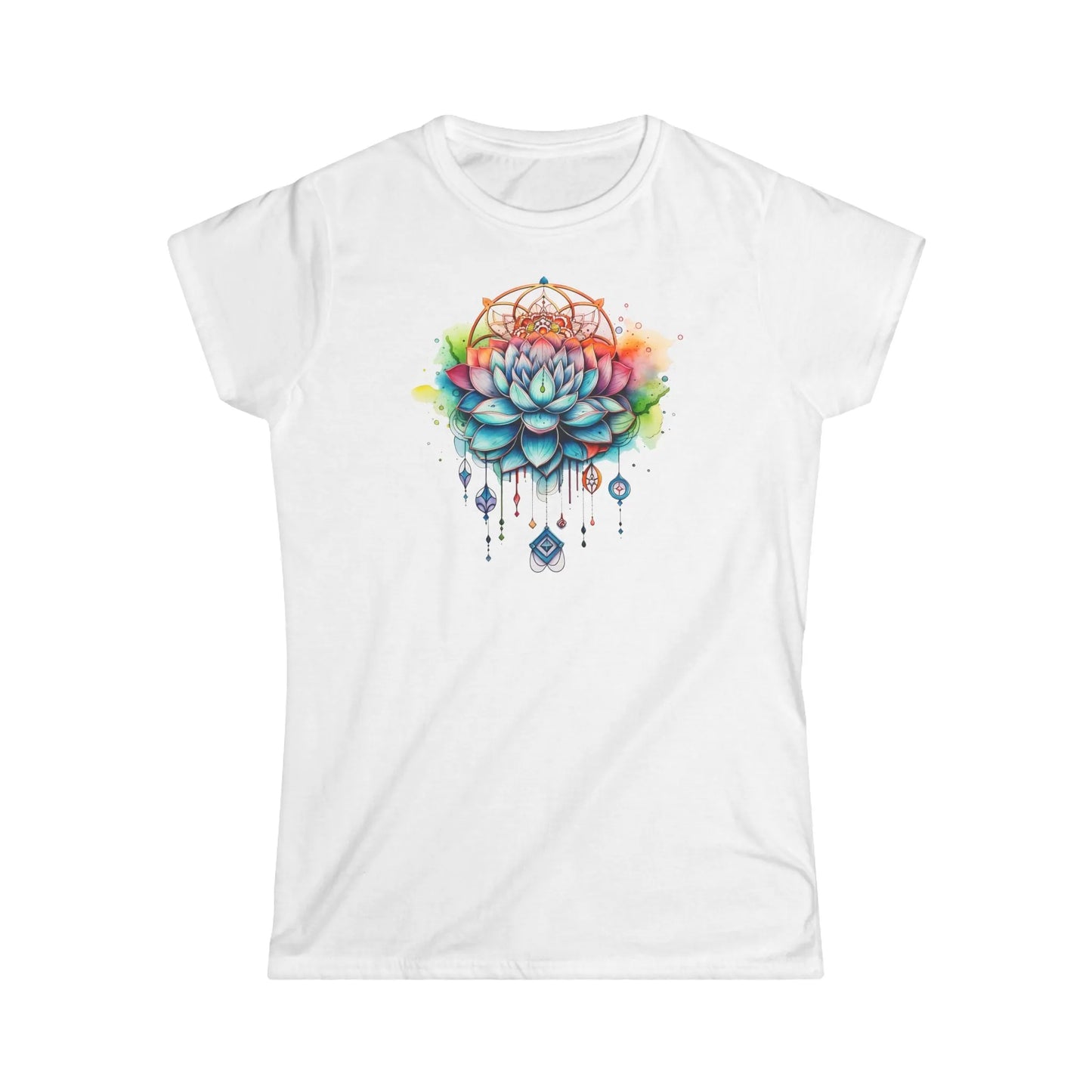 Tailliertes Damen Kurzarm T-Shirt mit Aufdruck – Frauen Shirt mit Yoga Blumen Motiv - 100% Baumwolle - 153 g/m² - auch in großen Größen – in vielen Farben - White