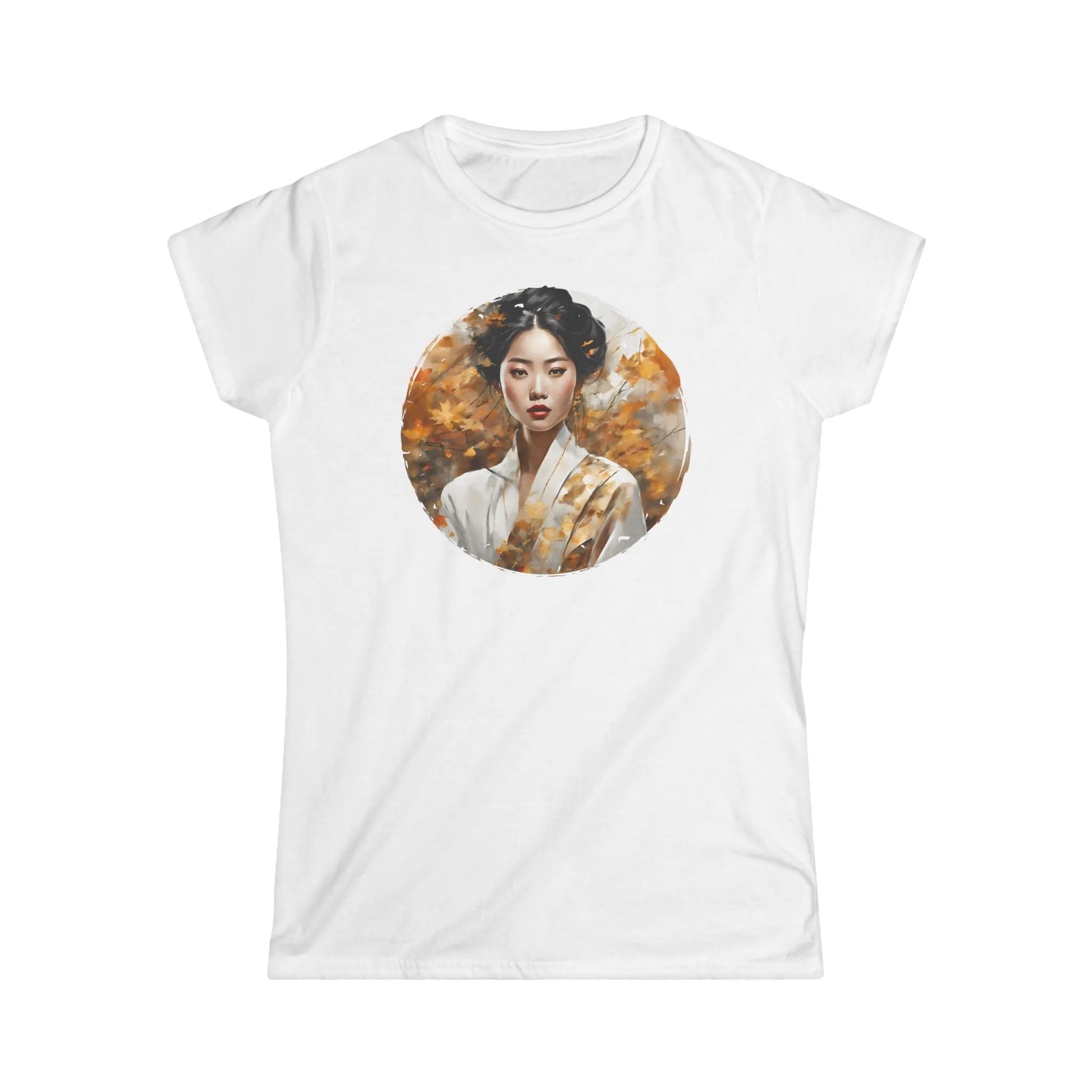 Tailliertes Damen Kurzarm T-Shirt mit Frauen Aufdruck – Dame aus Japan - 100% Baumwolle - auch in großen Größen - White