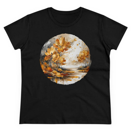 happy-prints.eu - Damen Rundhals Shirt mit modernem Print - Abstrakte Landschaft im Herbst/Winter - tailliertes Kurzarm T-Shirt für Frauen - auch in großen Größen - 100% Baumwolle - 180 g/m²