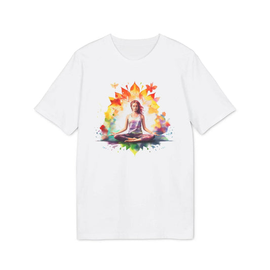 Unisex Yoga T-Shirt mit Aufdruck für Damen und Herren - kurzarm, 100% Bio Baumwolle, 180 g/m², in großen Größen, weiß und weitere Farben - White