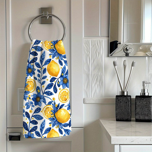 happy-prints.eu - Hübsches 2-er Set Küchentücher mit sommerliche Zitronen – blaues Blüten und Limonen Design, 100 % Polyester, 43 x 66 cm