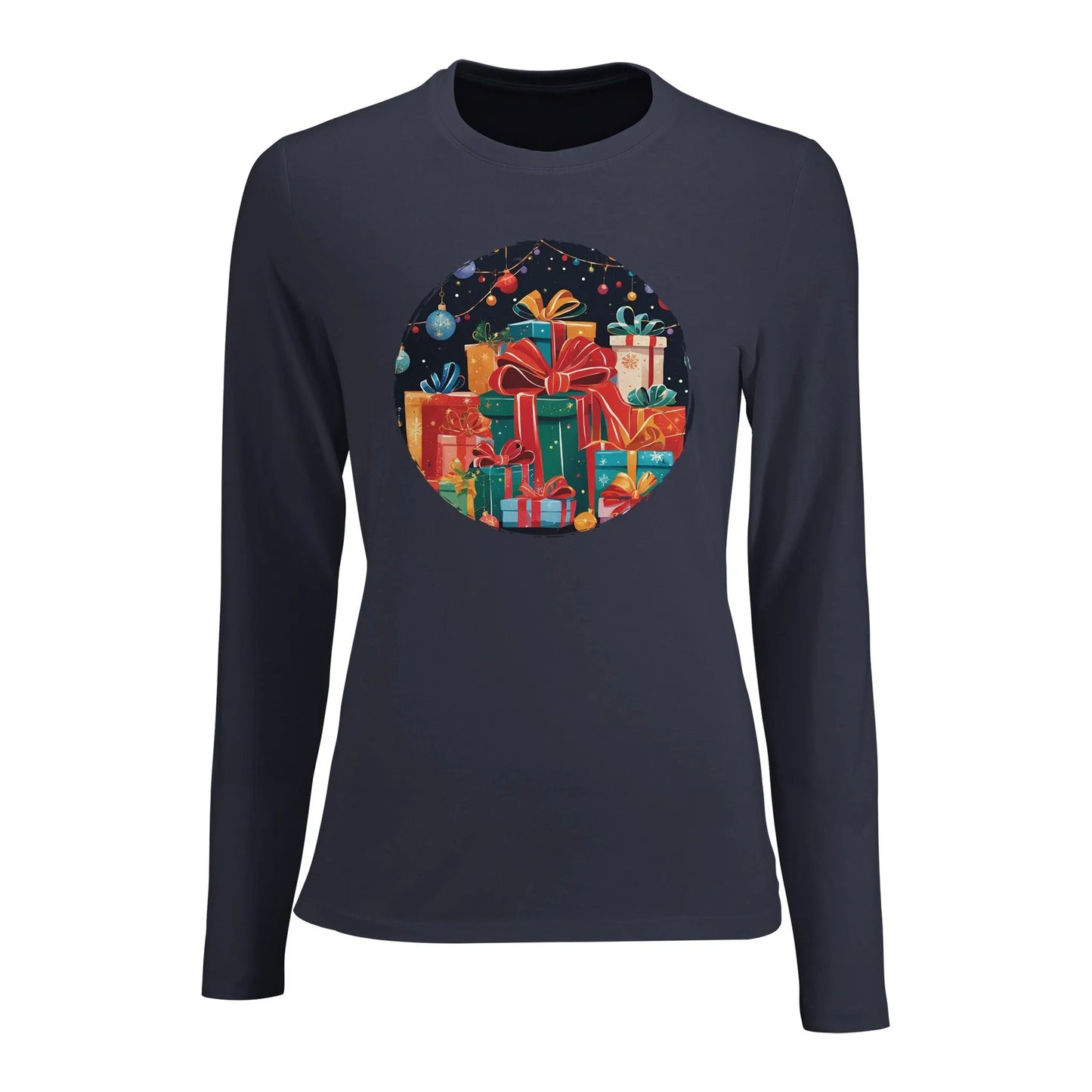 Tailliertes Damen Langarm-T-Shirt mit tollem Print Motiv für Weihnachten oder zum Geburtstag – bunte Geschenke - viele Farben und Größen - mouse grey