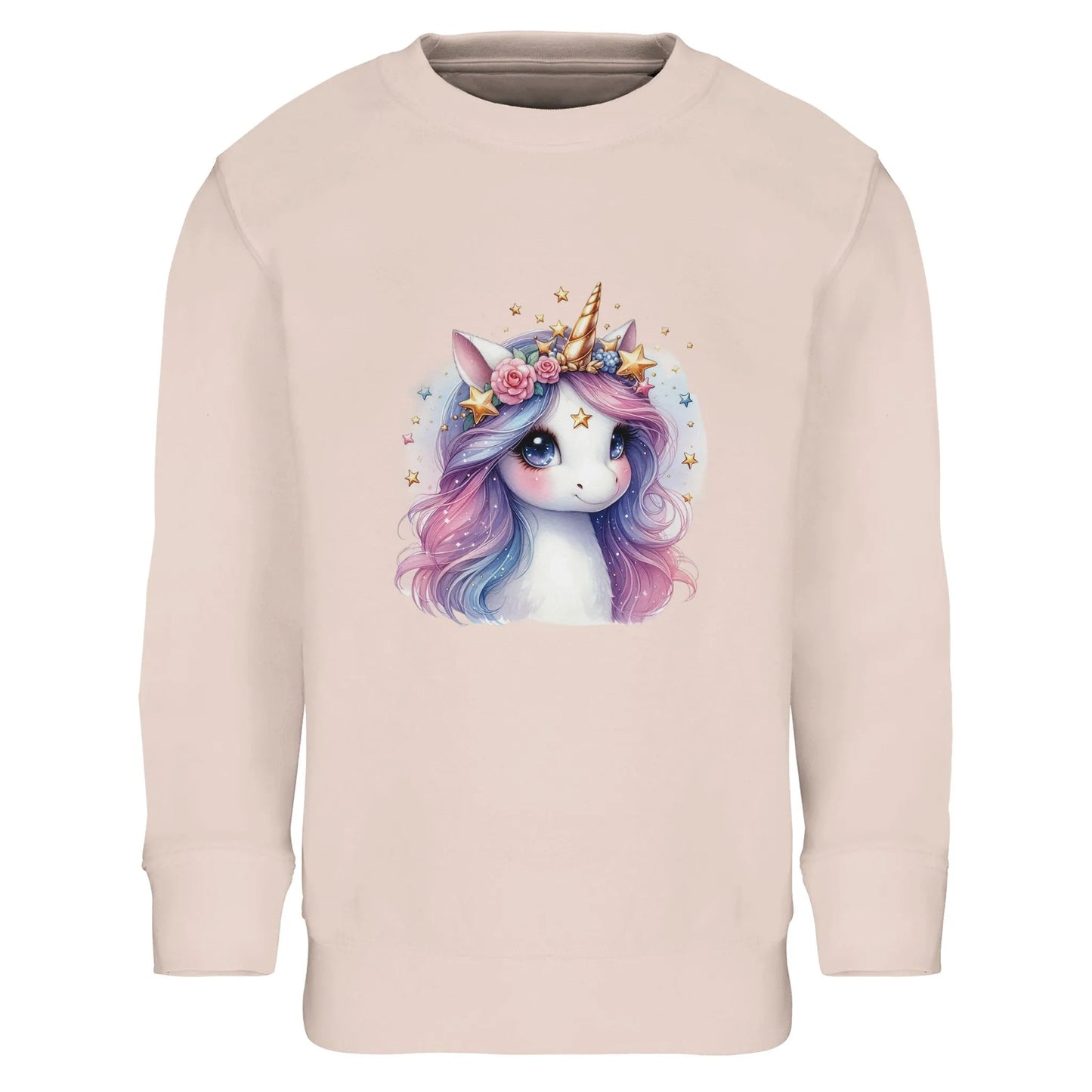 Kinder Sweatshirt mit pastell Einhorn Mädchen mit Sterne - Unicorn Aufdruck für Weihnachten und Winter - 4 bis 14 Jahre – in vielen Farben und Größen - creamy pink