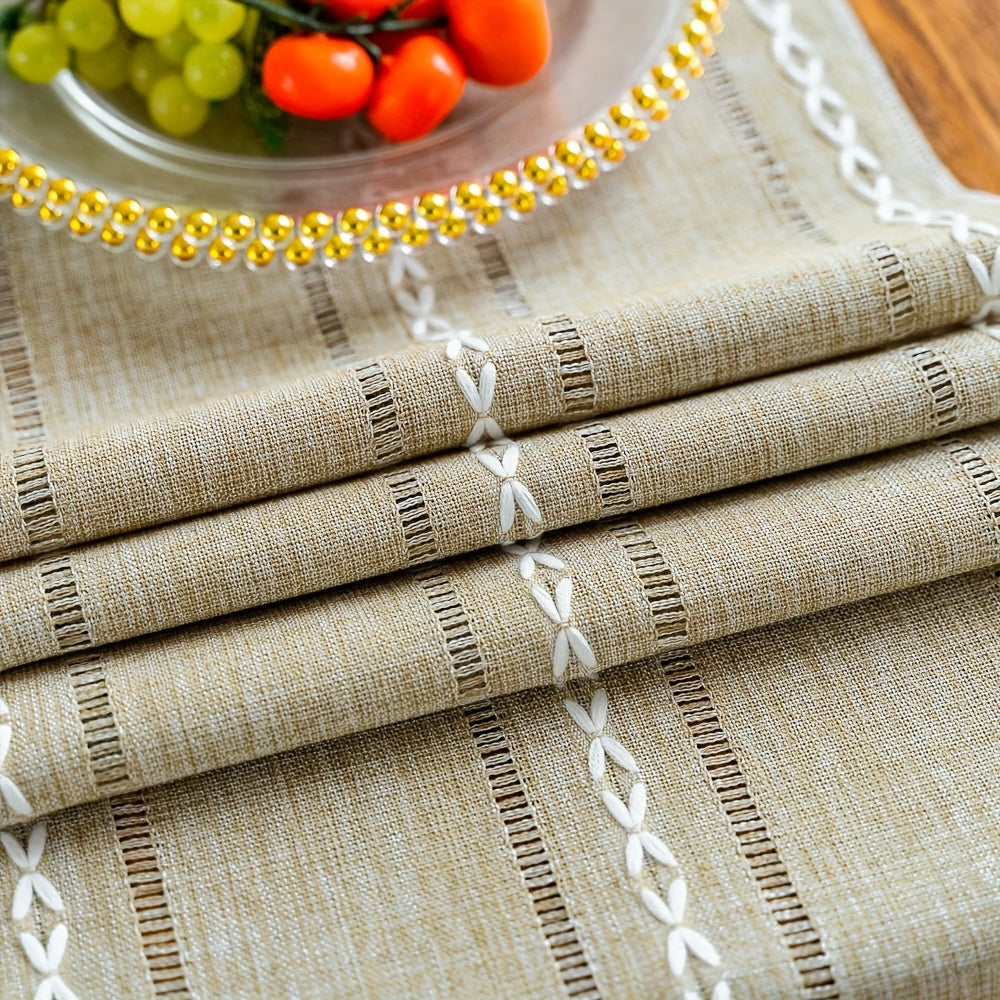 Schmaler Boho Tischläufer mit Kreuzstickerei – Leinen-Läufer in verschiedenen Farben und Größen, 100 % Leinen